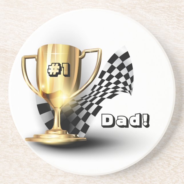 Gold Trophy NUmber One Dad Father's Day Sandstone Coaster (Front)