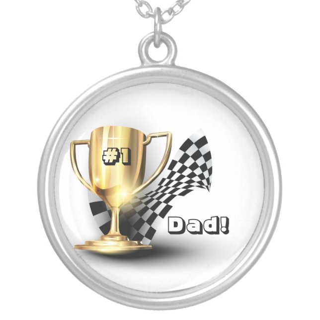 Gold Trophy NUmber One Dad Father's Day Silver Plated Necklace (Front)