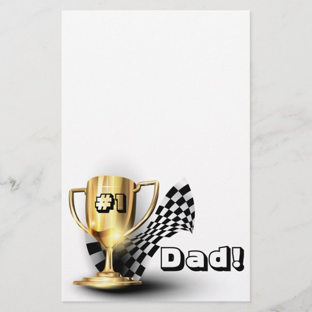 Gold Trophy NUmber One Dad Father's Day Stationery (Front)