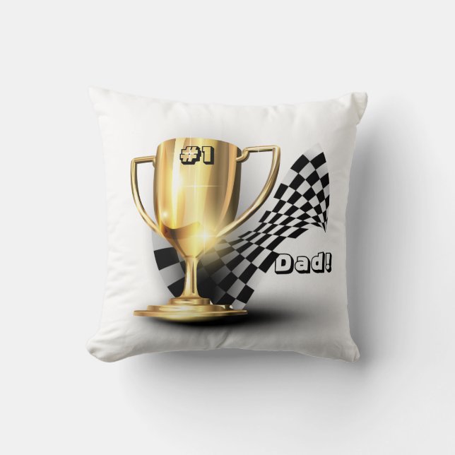 Gold Trophy NUmber One Dad Father's Day Throw Pillow (Front)