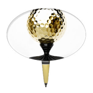 Gold trophy with golf ball cake topper