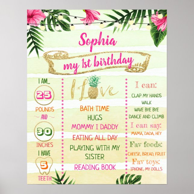 Gold Tropical Aloha Birthday Milestone Poster (Front)