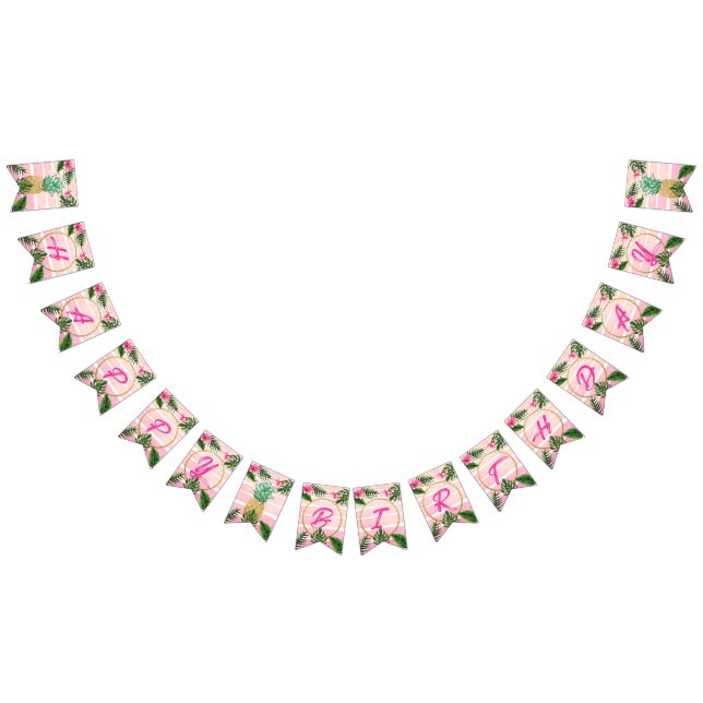 Gold tropical Aloha Happy Birthday  Bunting Flags (All)