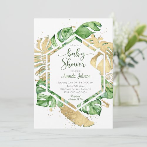 Gold Tropical Baby Shower Invitation