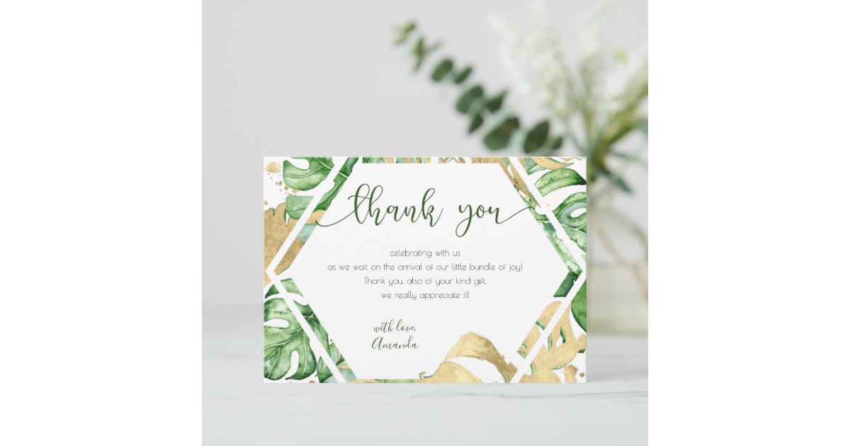 Gold Tropical Baby Shower Thank You Card Zazzle