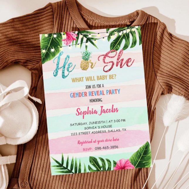 Gold Tropical Beach Luau Gender Reveal Invitation (Creator Uploaded)