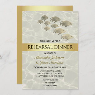 Gold Tropical Beach Rehearsal Dinner Invitation