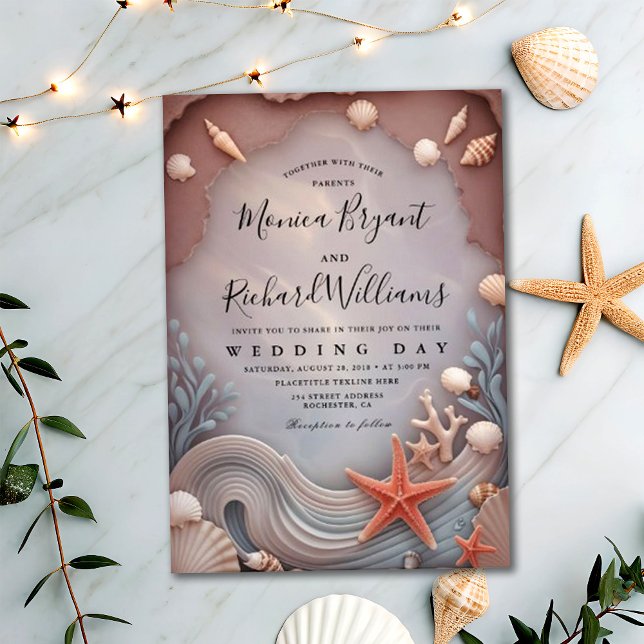 Gold Tropical Beach Rose Couple's Day Wedding Invitation (Creator Uploaded)