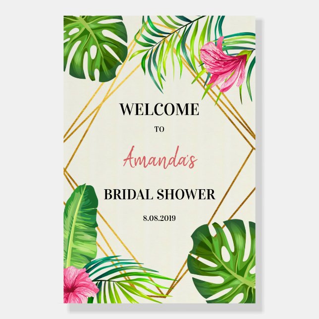 Gold Tropical Bridal Shower Welcome Sign  (Front)