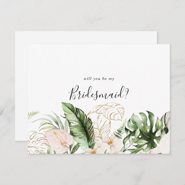 Gold Tropical Bridesmaid Proposal Note Card (Front/Back)