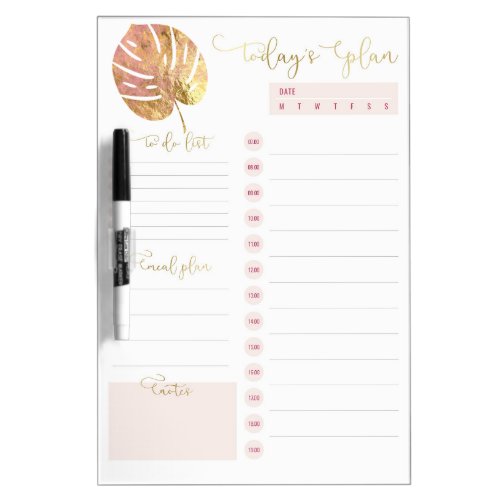 Gold Tropical Daily Planner Schedule To Do List  Dry Erase Board