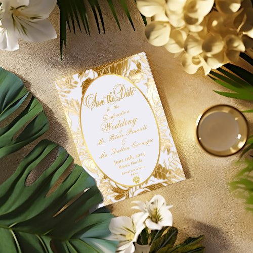 Gold Tropical Destination Wedding Save the Date RSVP Card