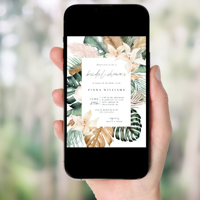 Gold Tropical Floral Bridal Shower Invitation (Front Digital)