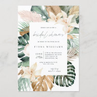 Gold Tropical Floral Bridal Shower Invitation