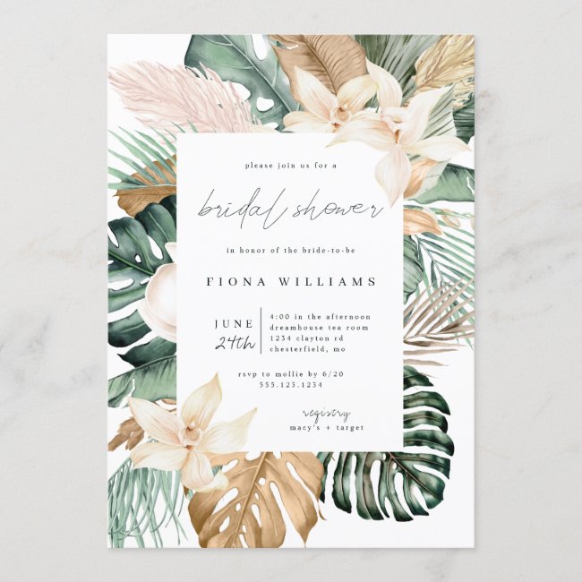 Gold Tropical Floral Bridal Shower Invitation