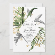 Gold Tropical Floral Bridal Shower Invitation