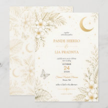 Gold Tropical Floral Wedding Invitation