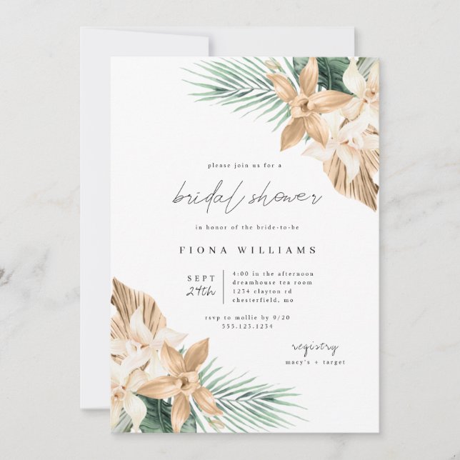 Gold Tropical Flower Bridal Shower Invitation (Front)
