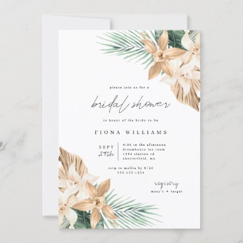 Gold Tropical Flower Bridal Shower Invitation