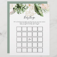 Gold Tropical Foliage Baby Bingo Shower Game