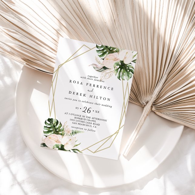 Gold Tropical Foliage Floral Casual Wedding  Invitation (Creator Uploaded)
