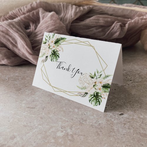 Gold Tropical Foliage Floral Folded Wedding  Thank You Card