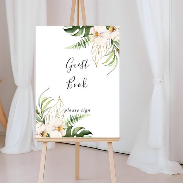 Gold Tropical Foliage Floral Guest Book Sign (Creator Uploaded)