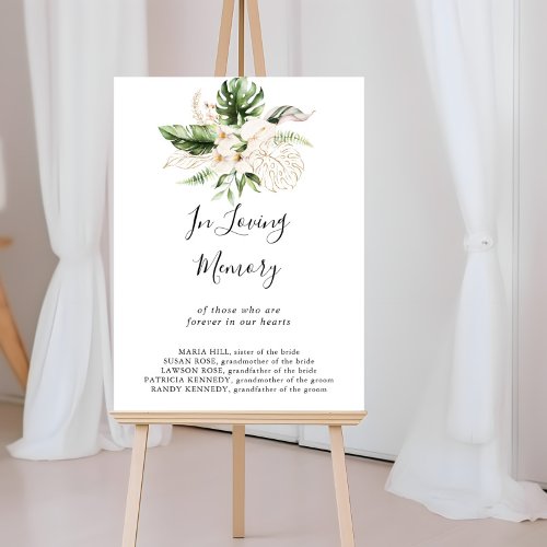 Gold Tropical Foliage Floral In Loving Memory Sign