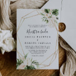 Gold Tropical Foliage Floral Nuestra Boda Wedding  Invitation<br><div class="desc">This gold tropical foliage floral nuestra boda wedding invitation is perfect for a rustic wedding. The design features hand-painted watercolor gold and tropical green foliage with elegant blush flowers,  adorning a geometric frame.</div>