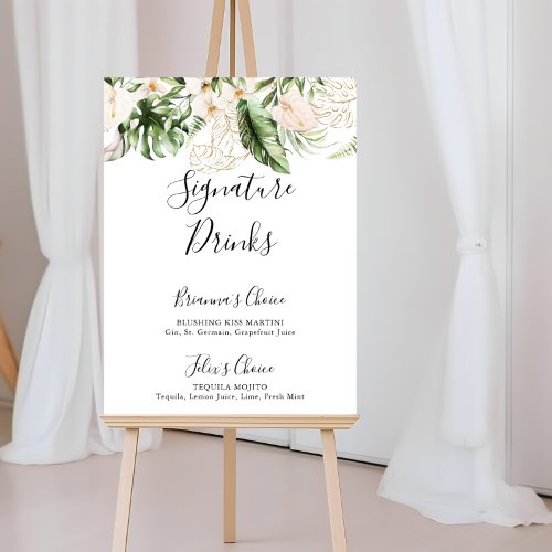 Gold Tropical Foliage Floral Signature Drinks Sign
