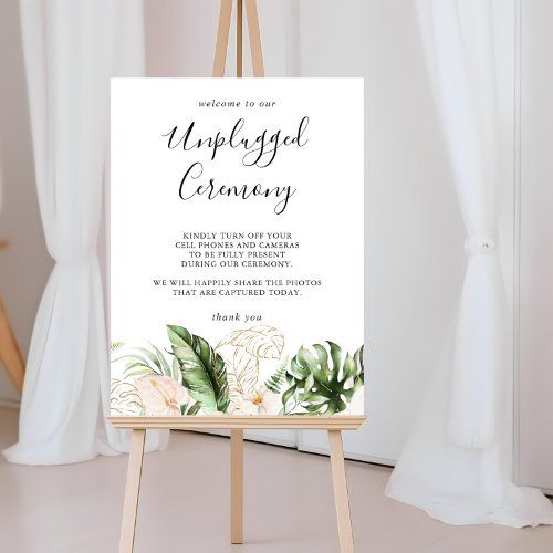 Gold Tropical Foliage Floral Unplugged Ceremony  Poster