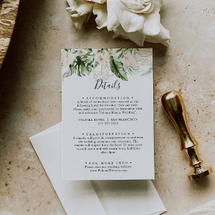 Gold Tropical Foliage Floral Wedding Details Enclosure Card