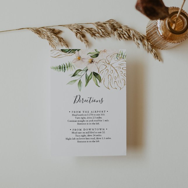 Gold Tropical Foliage Floral Wedding Directions  Enclosure Card (Creator Uploaded)