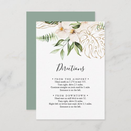 Gold Tropical Foliage Floral Wedding Directions  Enclosure Card
