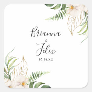 Gold Tropical Foliage Floral Wedding Envelope Seal