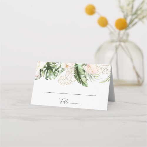Gold Tropical Foliage Floral Wedding Place Card