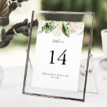 Gold Tropical Foliage Floral Wedding  Table Number<br><div class="desc">This gold tropical foliage floral wedding table number is perfect for a rustic wedding. The design features hand-painted watercolor gold and tropical green foliage with elegant blush flowers.

This is a double sided table number. Add each table number you need to your cart individually.</div>