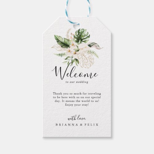 Gold Tropical Foliage Floral Wedding Welcome  Gift Tags