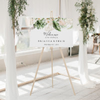 Gold Tropical Foliage Floral Wedding Welcome Sign