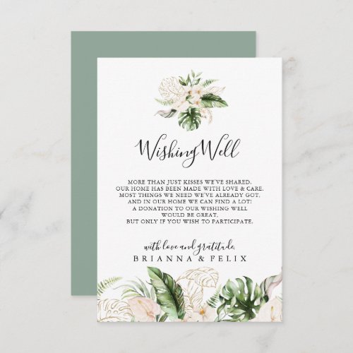 Gold Tropical Foliage Floral Wedding Wishing Well  Enclosure Card