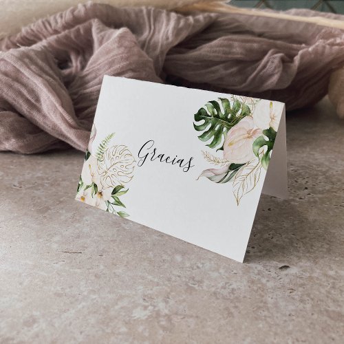 Gold Tropical Foliage Folded Wedding Gracias Card