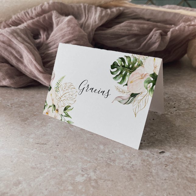 Gold Tropical Foliage Folded Wedding Gracias Card (Creator Uploaded)