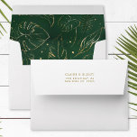 Gold Tropical Foliage Pre-Printed Address 5x7 Envelope<br><div class="desc">This pre-printed address envelope features gold tropical foliage,  monstera leaves,  palm tree leaves,   and banana leaves pattern on a green watercolor background.  It's perfect for a beach,  summer or destination wedding.</div>
