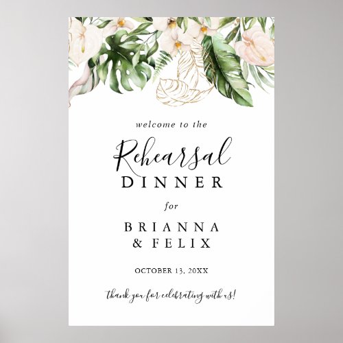 Gold Tropical Foliage Rehearsal Dinner Welcome  Poster