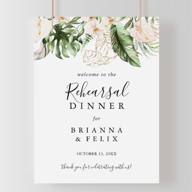 Gold Tropical Foliage Rehearsal Dinner Welcome  Poster (Creator Uploaded)