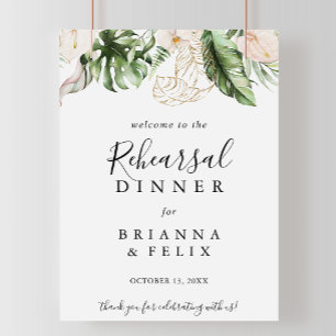 Gold Tropical Foliage Rehearsal Dinner Welcome  Poster