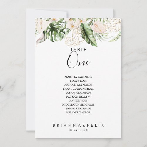 Gold Tropical Foliage Table Number 1 Seating Chart