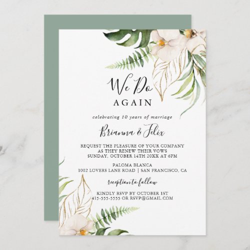 Gold Tropical Foliage We Do Again Vow Renewal  Invitation