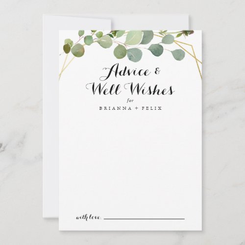 Gold Tropical Green Leaves Wedding Well Wishes Advice Card