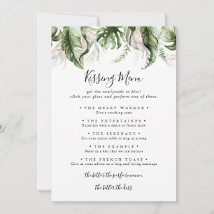 Gold Tropical Green Wedding Kissing Menu Game Card
